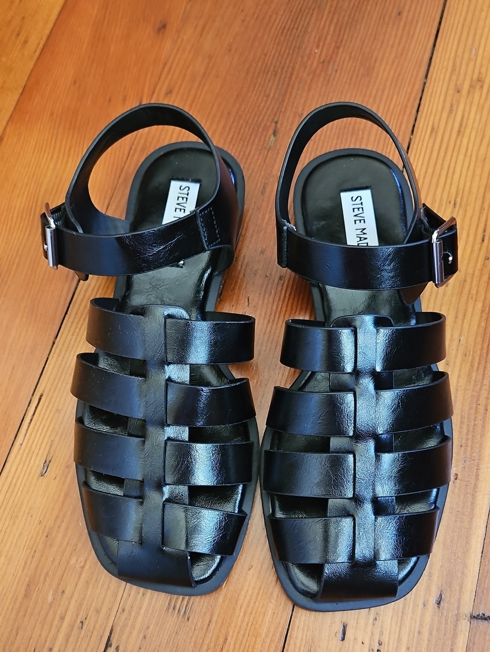 Steve Madden Black Basket-Weave Leather Sandals